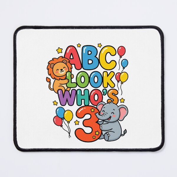 Item preview, cute alphabet look whos three birthday kids art designed and sold by ArtDesignTp.