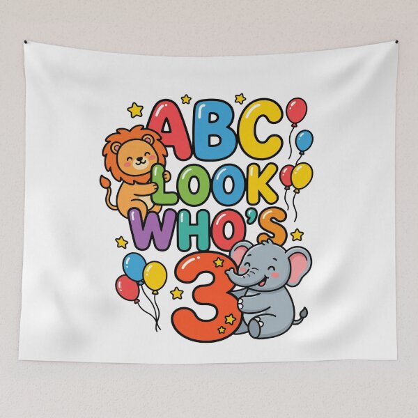 Item preview, cute alphabet look whos three birthday kids art designed and sold by ArtDesignTp.