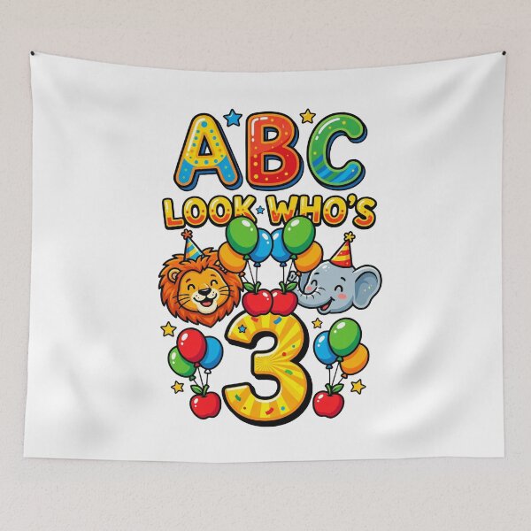 Item preview, colorful abc look whos 3 toddler birthday theme designed and sold by ArtDesignTp.