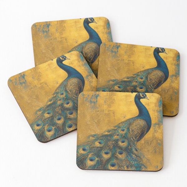 Item preview, Peacock — Retro Painted Yellow Background, Luxe Metallic Inks designed and sold by Jandedan.