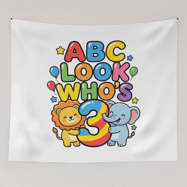 Item preview, cute abc 3rd birthday look whos three toddler art designed and sold by ArtDesignTp.
