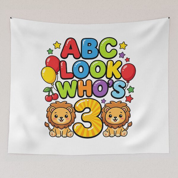 Item preview, alphabet abc look whos three cute birthday theme designed and sold by ArtDesignTp.