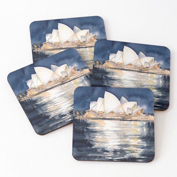 Artikelvorschau, Sydney Opera House bei Nacht — Porträt im Aquarellstil entworfen und verkauft von InkAndLatitude.