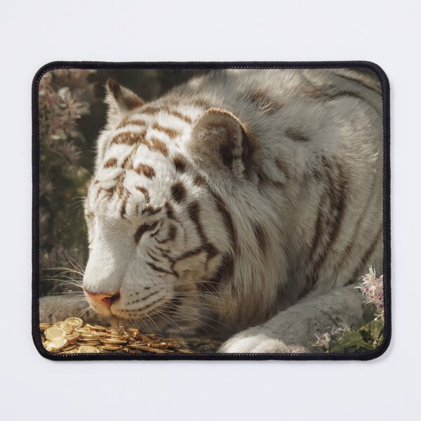 Item preview, White Tiger and the Hidden Gold | Dreamlike Fantasy Wildlife Art designed and sold by TreatLLC.