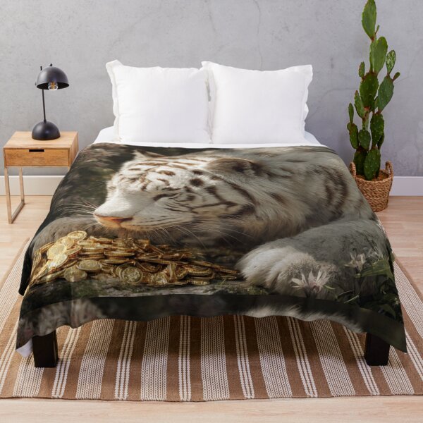 Item preview, White Tiger and the Hidden Gold | Dreamlike Fantasy Wildlife Art designed and sold by TreatLLC.