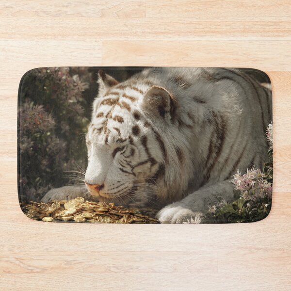 Item preview, White Tiger and the Hidden Gold | Dreamlike Fantasy Wildlife Art designed and sold by TreatLLC.