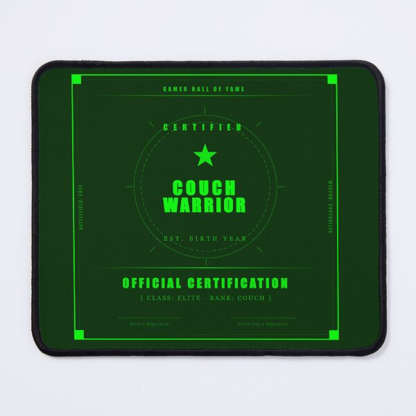 Item preview, Certified Couch Warrior Funny Gamer Official Badge Dark Humor Neon designed and sold by Mega-Shopping.