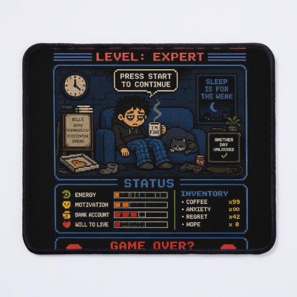 Item preview, Adulting Level: Expert – Retro Pixel Art Burnout Simulator | Dark Humor Gamer Design designed and sold by 4TinyPaws.