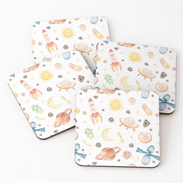 Item preview, Cute Watercolor Outer Space - Whimsical Rockets and Planets Pattern  designed and sold by nora8820.