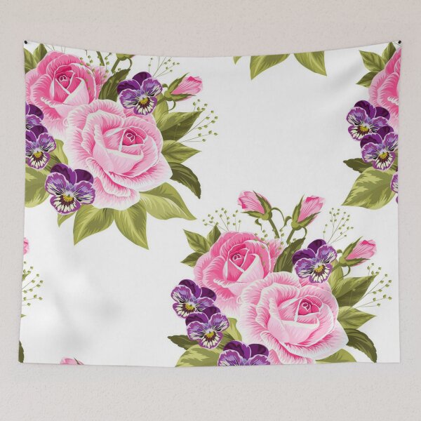Item preview, Vintage Pink Roses and Purple Pansies - Cute Floral Seamless Pattern designed and sold by FlatInkStudio.