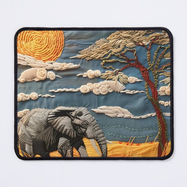 Item preview, Savanna Elephant Wall Art — Quilted Embroidery Print designed and sold by NordicThreadArt.