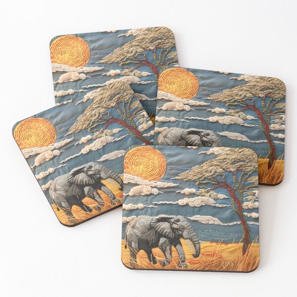 Item preview, Savanna Elephant Wall Art — Quilted Embroidery Print designed and sold by NordicThreadArt.