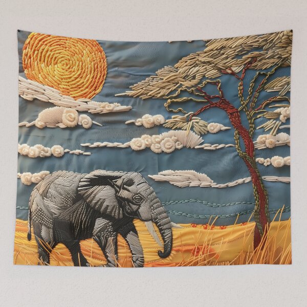 Item preview, Savanna Elephant Wall Art — Quilted Embroidery Print designed and sold by NordicThreadArt.