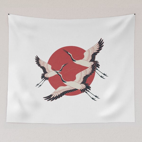 Item preview, Flying Cranes Retro Japanese Nature designed and sold by WikaKowalczyk.