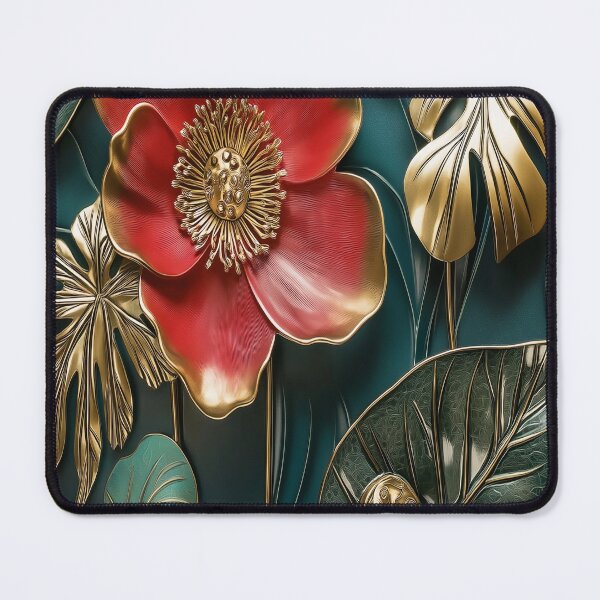 Item preview, Luxury Tropical Botanical Art Print – Gold Teal Red Floral Monstera Design designed and sold by Oraibi.