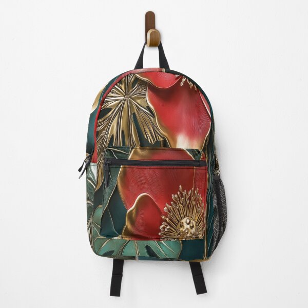 Item preview, Luxury Tropical Botanical Art Print – Gold Teal Red Floral Monstera Design designed and sold by Oraibi.