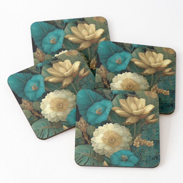 Item preview, Teal & Gold Botanical Floral Wall Art | Luxury Peony Print | Dark Floral Home Décor designed and sold by Oraibi.