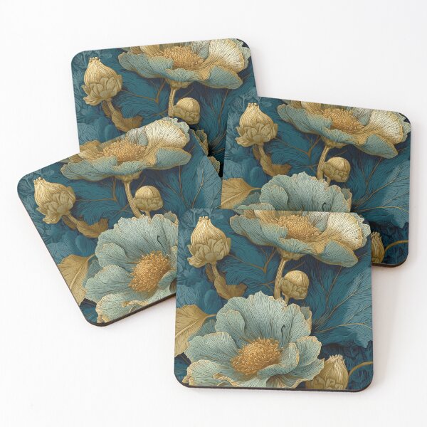 Item preview,     Teal and Gold Peony Floral Art designed and sold by Oraibi.