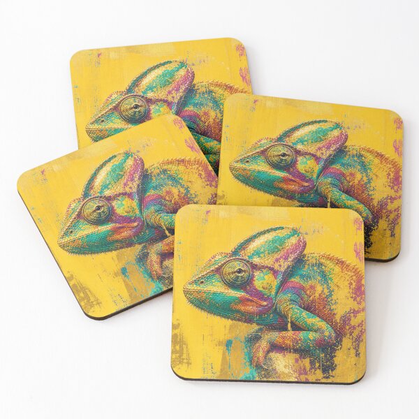 Item preview, Chameleon — Retro Painted Yellow Background, Luxe Metallic Inks, designed and sold by Jandedan.