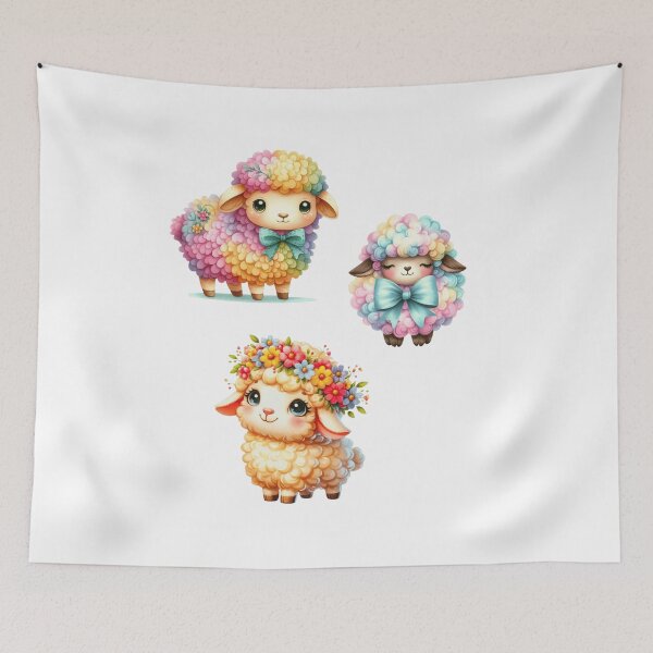 Item preview, Cute Pastel Rainbow Floral Lambs Trio designed and sold by New Art.