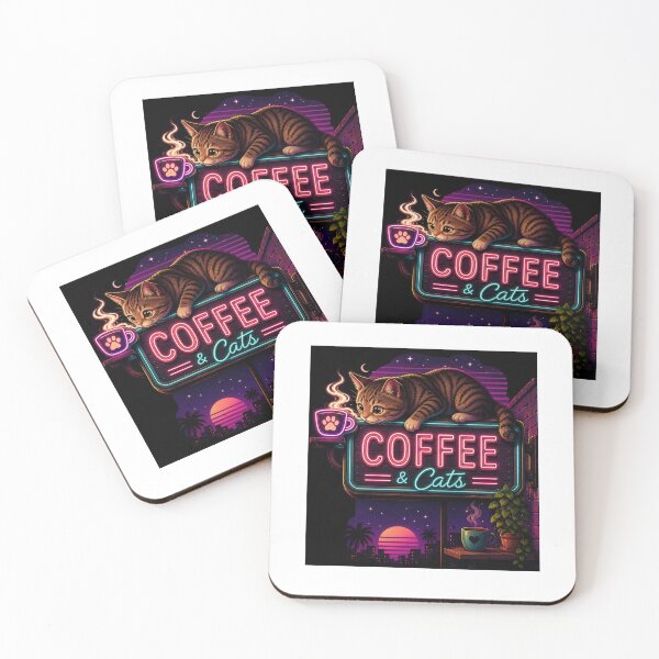 Item preview, Retro Neon Coffee & Cats – Synthwave Cat Café Sign designed and sold by kimo55.