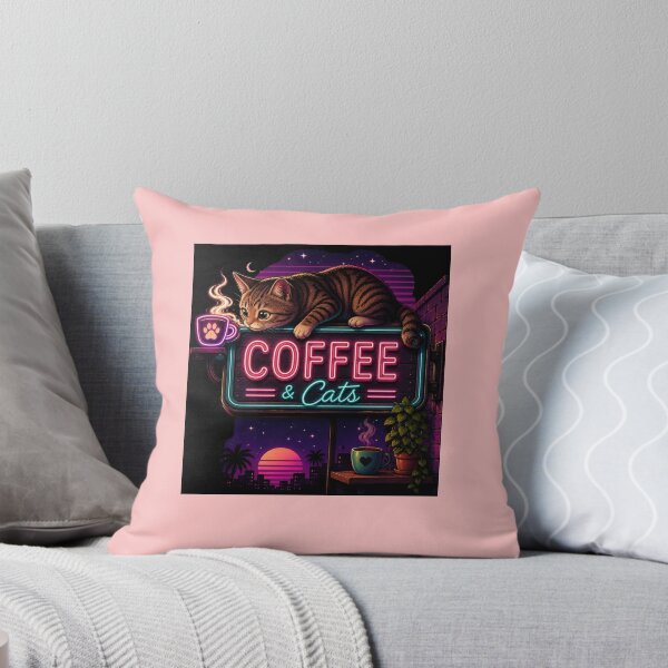 Item preview, Retro Neon Coffee & Cats – Synthwave Cat Café Sign designed and sold by kimo55.
