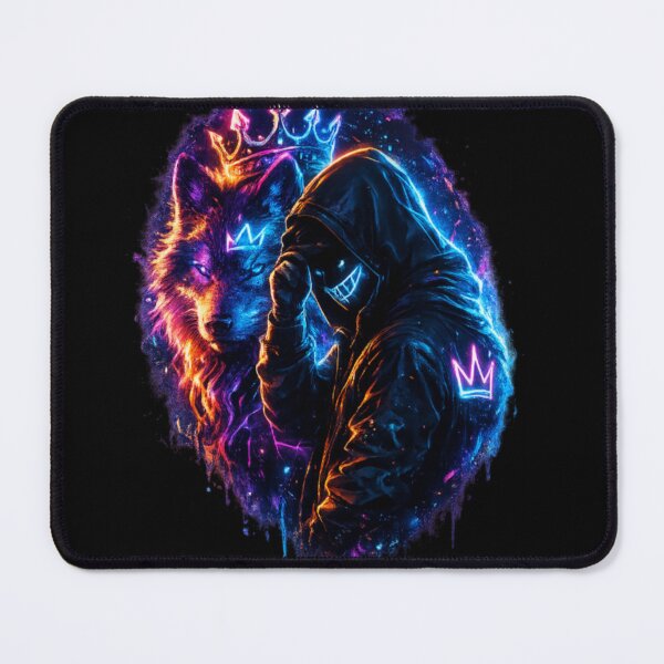 Item preview, Neon Wolf King Cyberpunk Streetwear Art designed and sold by Bismillah-Najah.