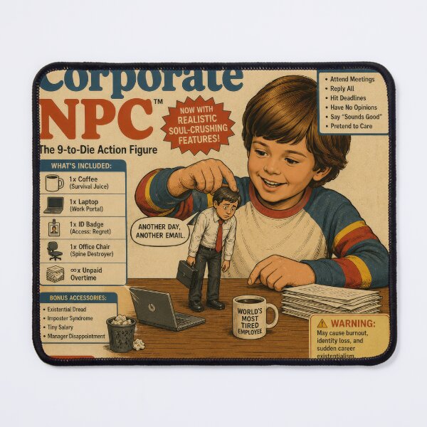 Item preview, Corporate NPC | The 9-to-Die Action Figure Retro Office Dark Humor Art designed and sold by 4TinyPaws.