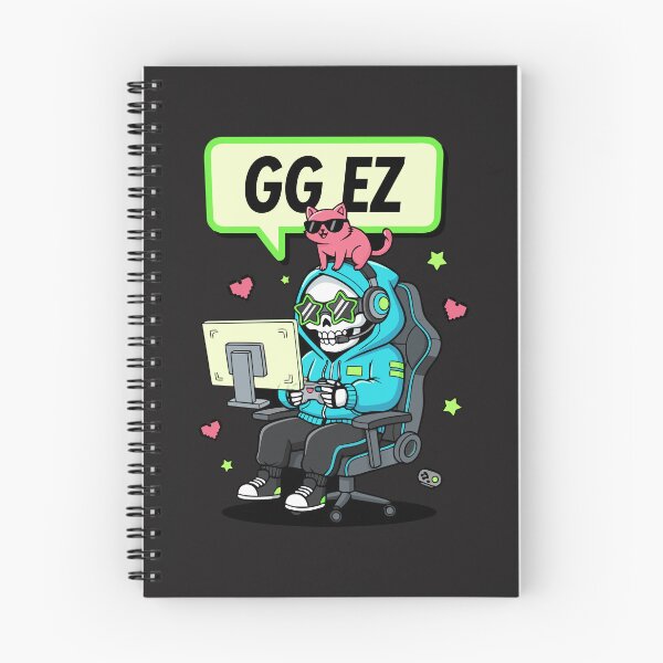Item preview, "GG EZ" Funny Gamer Skeleton Chibi Pink Cat Gaming Chair designed and sold by Cipher & Soul.