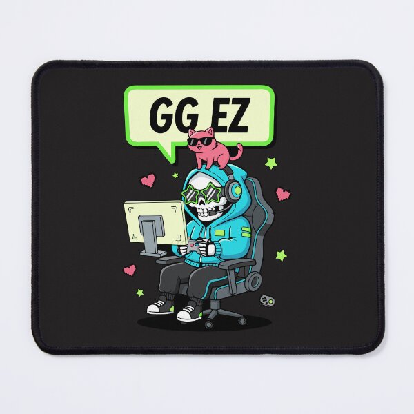 Item preview, "GG EZ" Funny Gamer Skeleton Chibi Pink Cat Gaming Chair designed and sold by Cipher & Soul.
