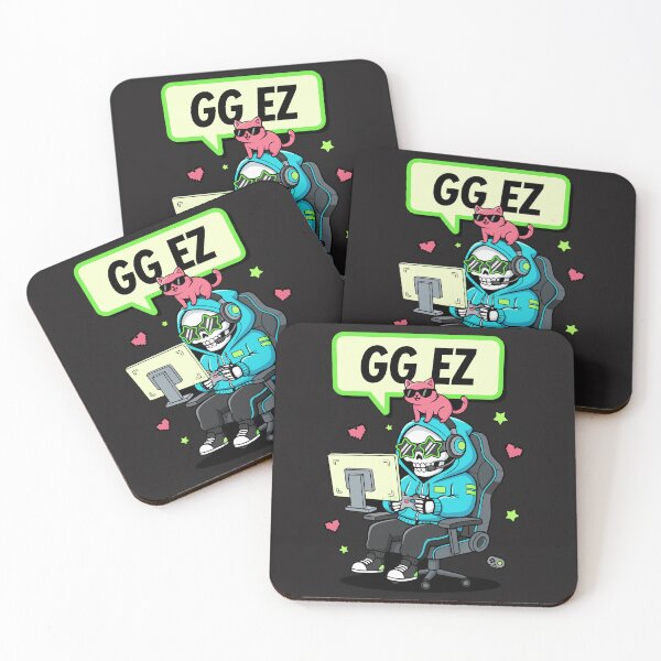 Item preview, "GG EZ" Funny Gamer Skeleton Chibi Pink Cat Gaming Chair designed and sold by Cipher & Soul.