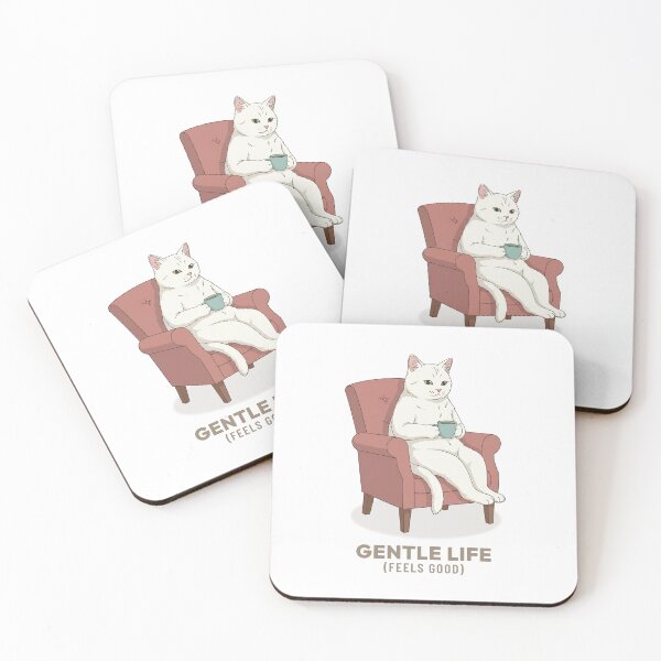 Item preview, Vintage White Cat Drinking Coffee Cozy Illustration designed and sold by Cozy Vintage Animal.