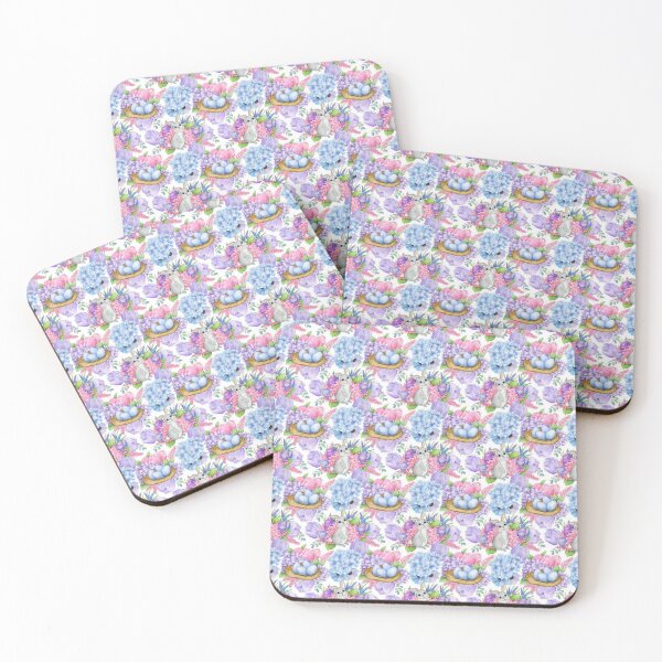 Item preview, Watercolor Easter Bunny Pattern - Cute Spring Flowers Blue Eggs designed and sold by FlatInkStudio.