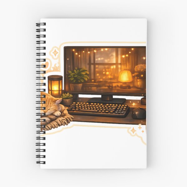 Item preview, Cozy Cat Desk Sticker – Aesthetic Gaming Setup with Coffee Mug designed and sold by Yrwil.
