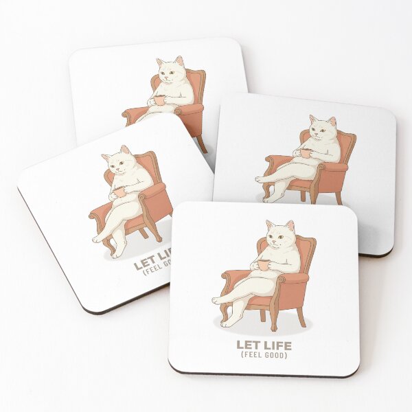 Item preview, Slow Living White Cat Drinking Coffee Art designed and sold by Cozy Vintage Animal.