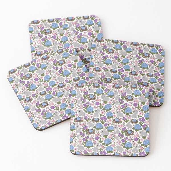 Item preview, Watercolor Easter Bunny Pattern - Cute Spring Flowers Blue Eggs designed and sold by FlatInkStudio.
