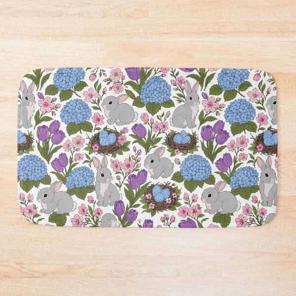 Item preview, Watercolor Easter Bunny Pattern - Cute Spring Flowers Blue Eggs designed and sold by FlatInkStudio.