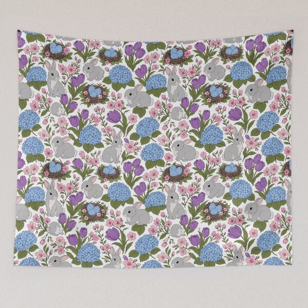 Item preview, Watercolor Easter Bunny Pattern - Cute Spring Flowers Blue Eggs designed and sold by FlatInkStudio.