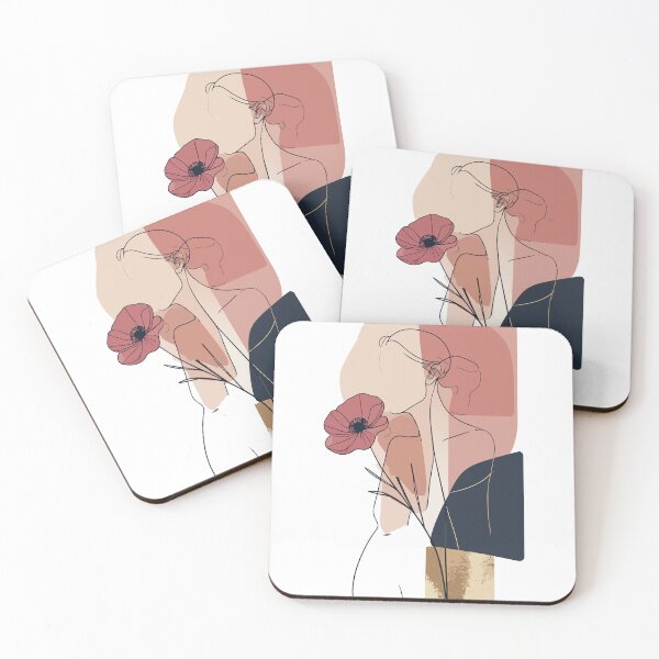 Item preview, Minimalist Faceless Woman with Poppy Print - Abstract Boho Dusty Rose Gold Foil Wall Art designed and sold by BestChoiceService.