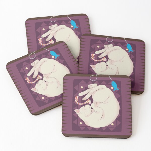 Item preview, Cozy Sleeping White Cat on Purple Rug with Toys Illustration designed and sold by samahl_l.