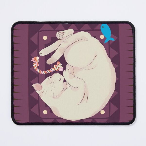 Item preview, Cozy Sleeping White Cat on Purple Rug with Toys Illustration designed and sold by samahl_l.