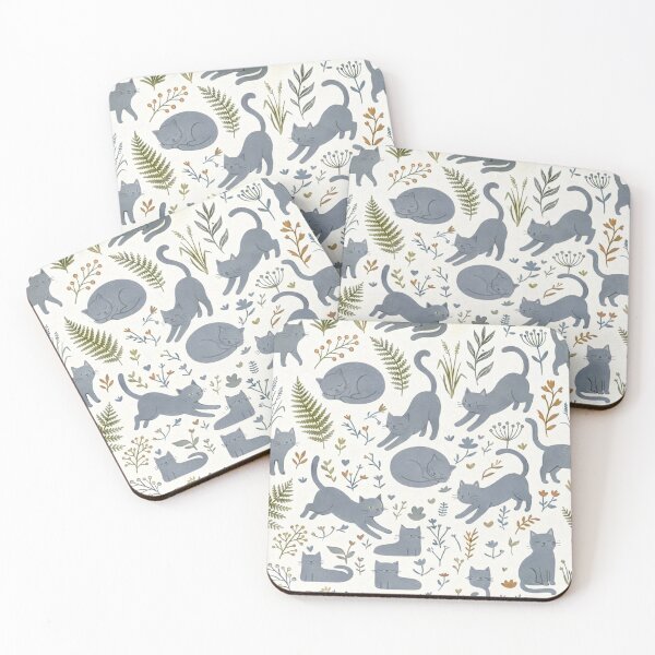 Item preview, Meow in Motion! Botanical Pattern of Gray Cats designed and sold by Opps-diseño.