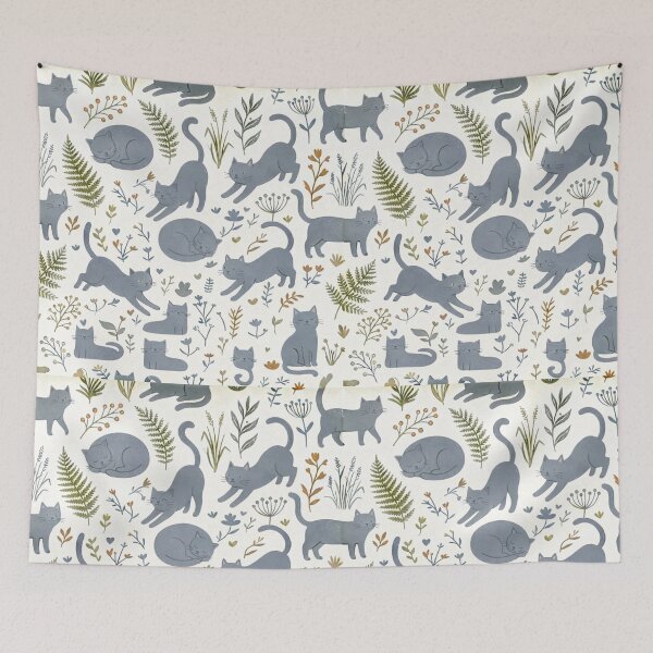 Item preview, Meow in Motion! Botanical Pattern of Gray Cats designed and sold by Opps-diseño.
