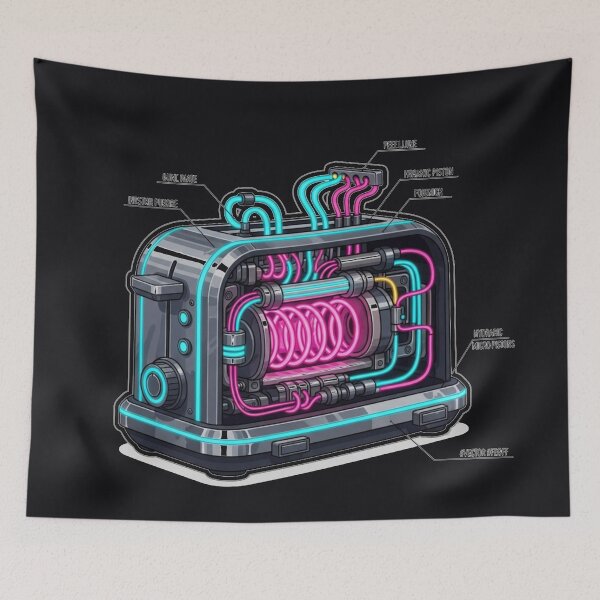 Item preview, Cyberpunk Industrial Toaster Technical Schematic Art designed and sold by MarVan-Prints.
