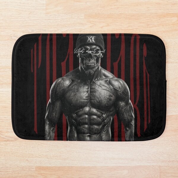 Item preview, TrainHard Dark Skull Warrior – What About You? Fitness Artwork designed and sold by TrainHardCo.