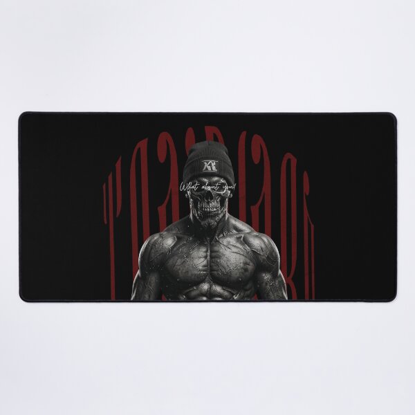 Item preview, TrainHard Dark Skull Warrior – What About You? Fitness Artwork designed and sold by TrainHardCo.