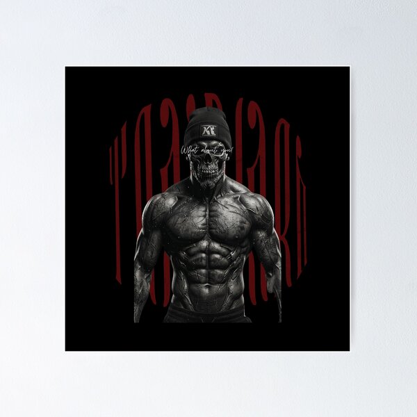 Item preview, TrainHard Dark Skull Warrior – What About You? Fitness Artwork designed and sold by TrainHardCo.