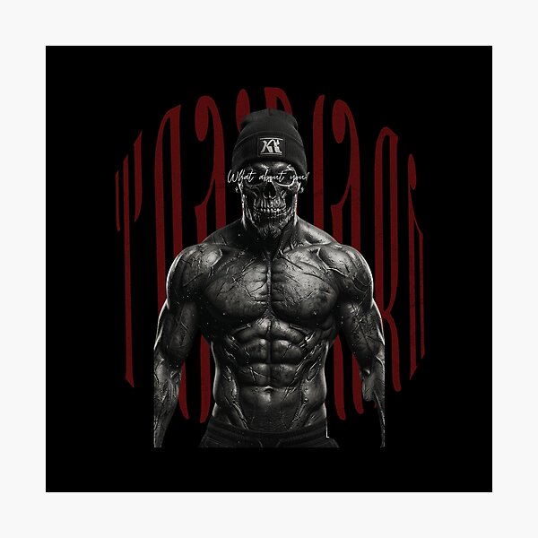 Item preview, TrainHard Dark Skull Warrior – What About You? Fitness Artwork designed and sold by TrainHardCo.