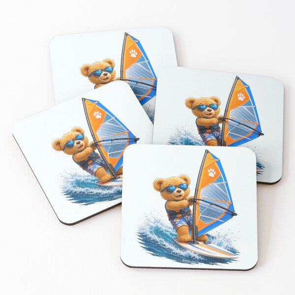 Item preview, Cute Teddy Bear Windsurfing on Vibrant Waves Shapes Mania designed and sold by Shapes-Mania.