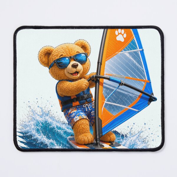 Item preview, Cute Teddy Bear Windsurfing on Vibrant Waves Shapes Mania designed and sold by Shapes-Mania.